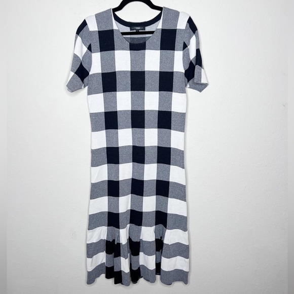 Slate & Willow Gingham Knit Dress Black And White Size L - Picture 2 of 5